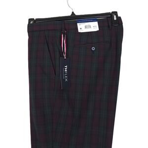 Tommy Hilfiger Modern-Fit Stretch Dress Pants Wine Green Windowpane 40x30 NWT